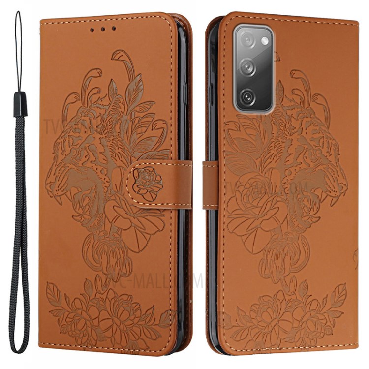 Wallet Stand Design Tiger Head Pattern Imprinting Leather Case for Samsung Galaxy S20 FE/S20 Fan Edition/S20 FE 5G/S20 Fan Edition 5G - Brown-1