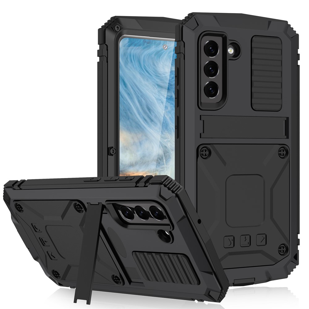 Shock Absorbing Defender Heavy Full Body Back Cover Kickstand Carrying Soft TPU Armor Case for Samsung Galaxy S21 FE - Black-1