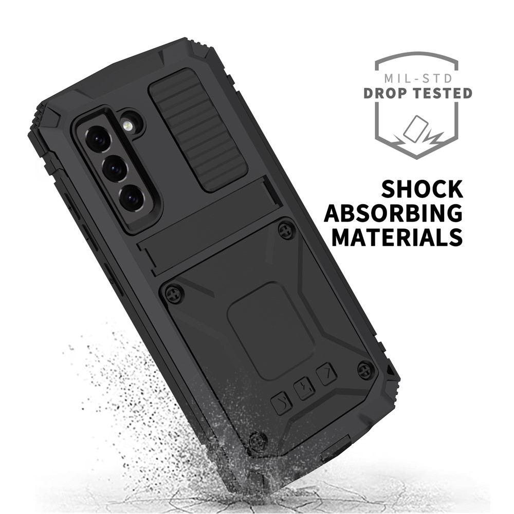 Shock Absorbing Defender Heavy Full Body Back Cover Kickstand Carrying Soft TPU Armor Case for Samsung Galaxy S21 FE - Black-3