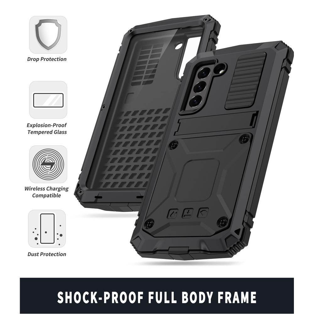 Shock Absorbing Defender Heavy Full Body Back Cover Kickstand Carrying Soft TPU Armor Case for Samsung Galaxy S21 FE - Black-4