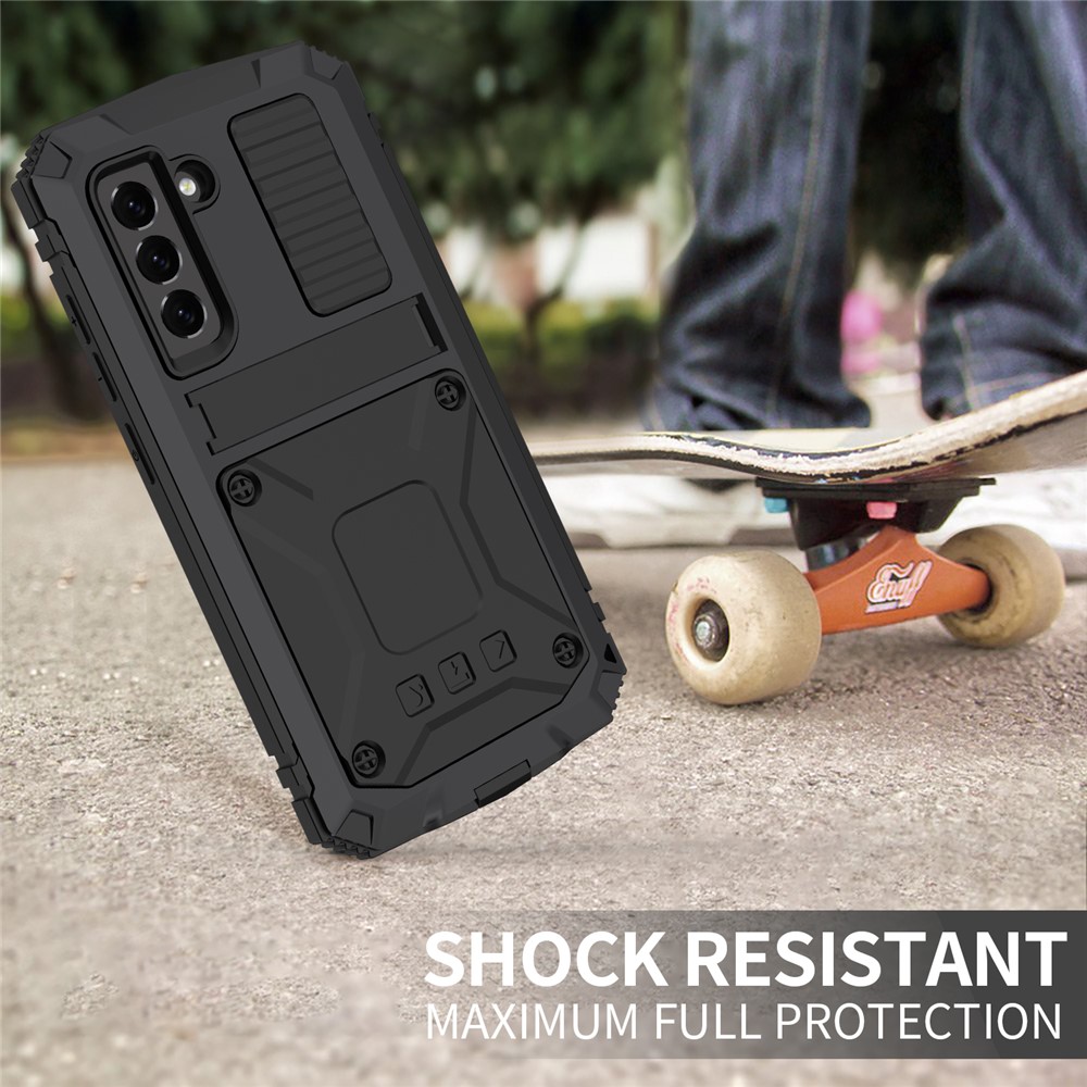 Shock Absorbing Defender Heavy Full Body Back Cover Kickstand Carrying Soft TPU Armor Case for Samsung Galaxy S21 FE - Black-6