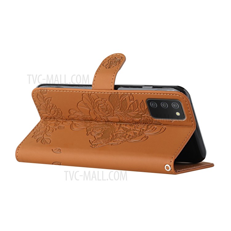 Tiger Head Flower Imprinted Full Body Protection Leather Case Cover with Wallet and Stand for Samsung Galaxy A03s - Brown-4