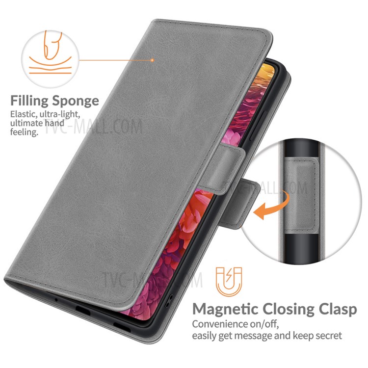 PU Leather Phone Wallet Stand Case Shell with Dual Magnetic Clasp Closure for Samsung Galaxy S20 FE/S20 Fan Edition/S20 FE 5G/S20 Fan Edition 5G - Grey-3