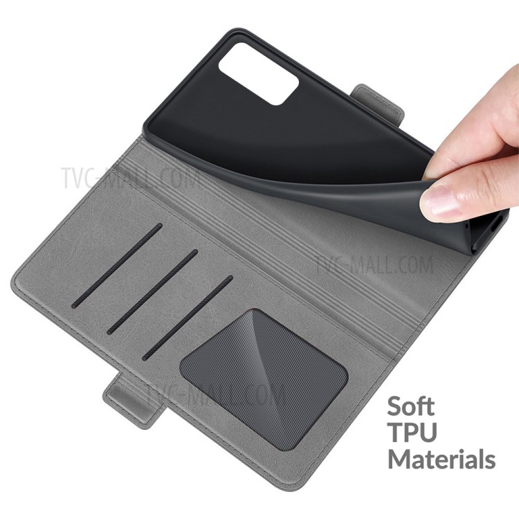 PU Leather Phone Wallet Stand Case Shell with Dual Magnetic Clasp Closure for Samsung Galaxy S20 FE/S20 Fan Edition/S20 FE 5G/S20 Fan Edition 5G - Grey-4