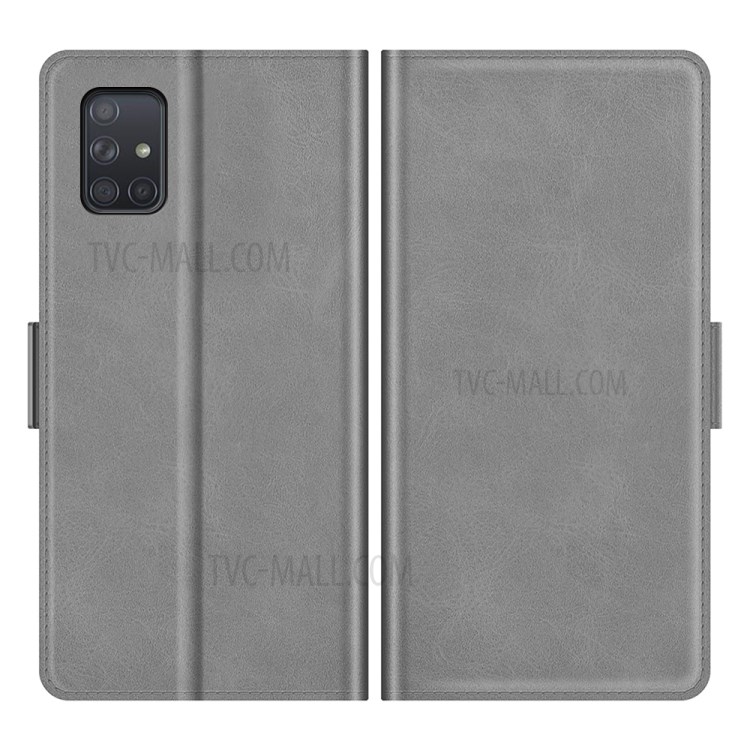 Dual Magnetic Clasp PU Leather Phone Wallet Case Shell with Stand for Samsung Galaxy A71 4G SM-A715 - Grey-1