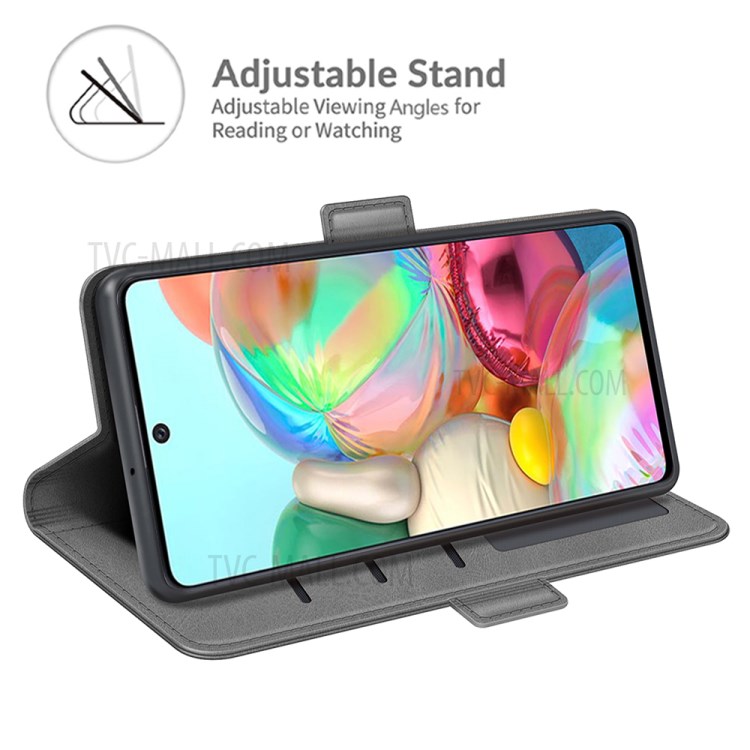 Dual Magnetic Clasp PU Leather Phone Wallet Case Shell with Stand for Samsung Galaxy A71 4G SM-A715 - Grey-2