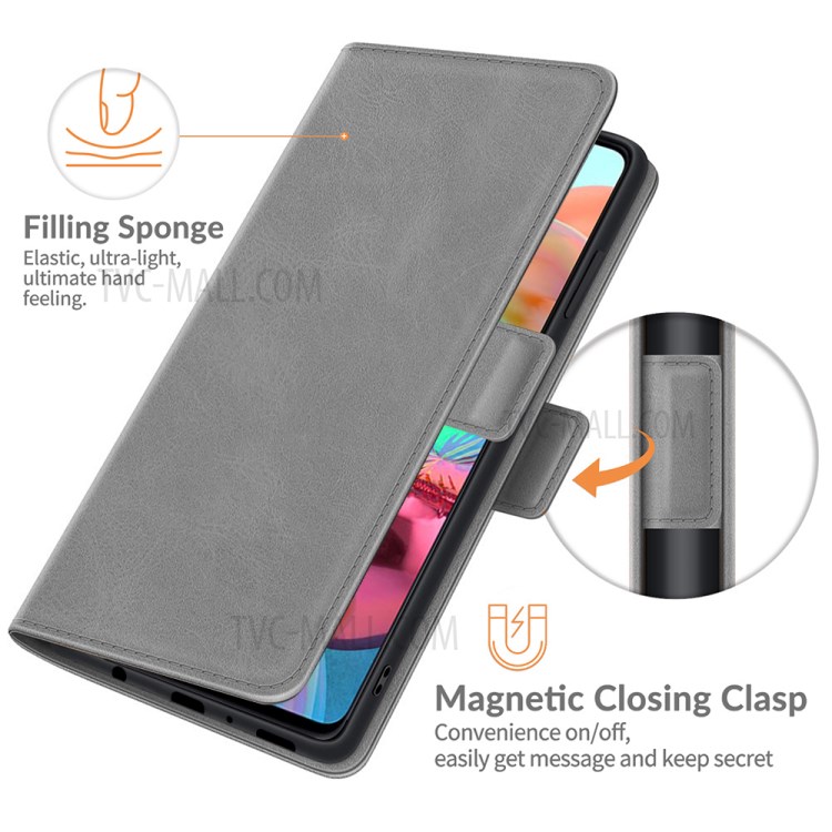 Dual Magnetic Clasp PU Leather Phone Wallet Case Shell with Stand for Samsung Galaxy A71 4G SM-A715 - Grey-3