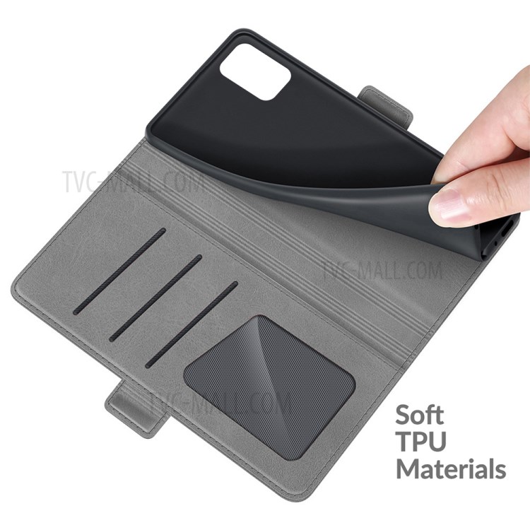Dual Magnetic Clasp PU Leather Phone Wallet Case Shell with Stand for Samsung Galaxy A71 4G SM-A715 - Grey-4