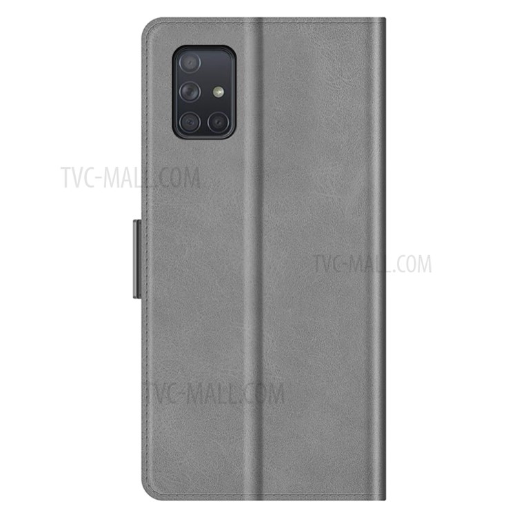 Dual Magnetic Clasp PU Leather Phone Wallet Case Shell with Stand for Samsung Galaxy A71 4G SM-A715 - Grey-6