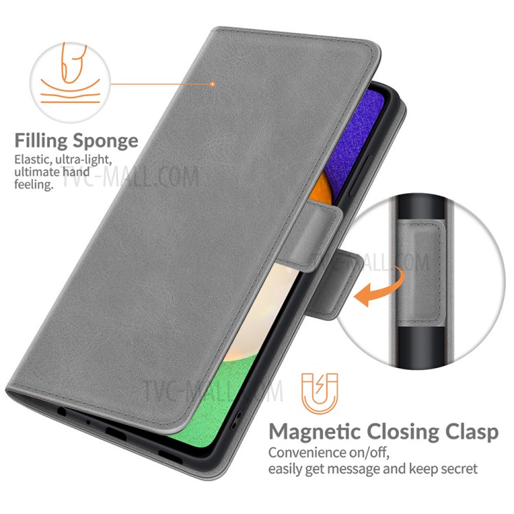 Wallet Stand Design Dual Magnetic Clasp PU Leather Phone Case Shell for Samsung Galaxy A52 4G/5G - Grey-3