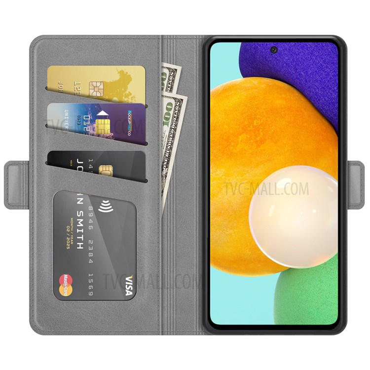Wallet Stand Design Dual Magnetic Clasp PU Leather Phone Case Shell for Samsung Galaxy A52 4G/5G - Grey-7