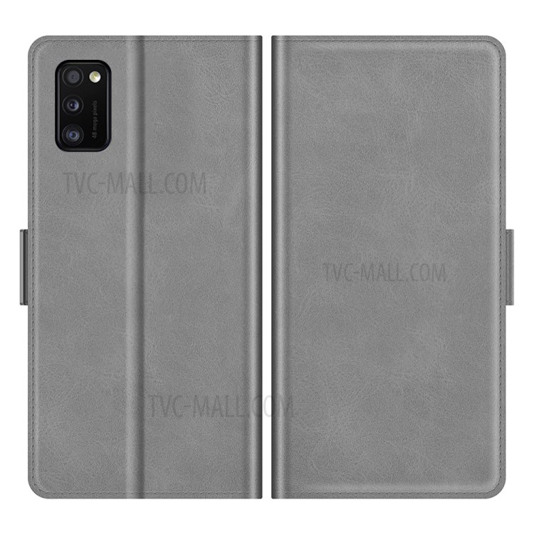 Wallet Design Dual Magnetic Clasp PU Leather Phone Stand Case Shell for Samsung Galaxy A41 (Global Version) - Grey-1