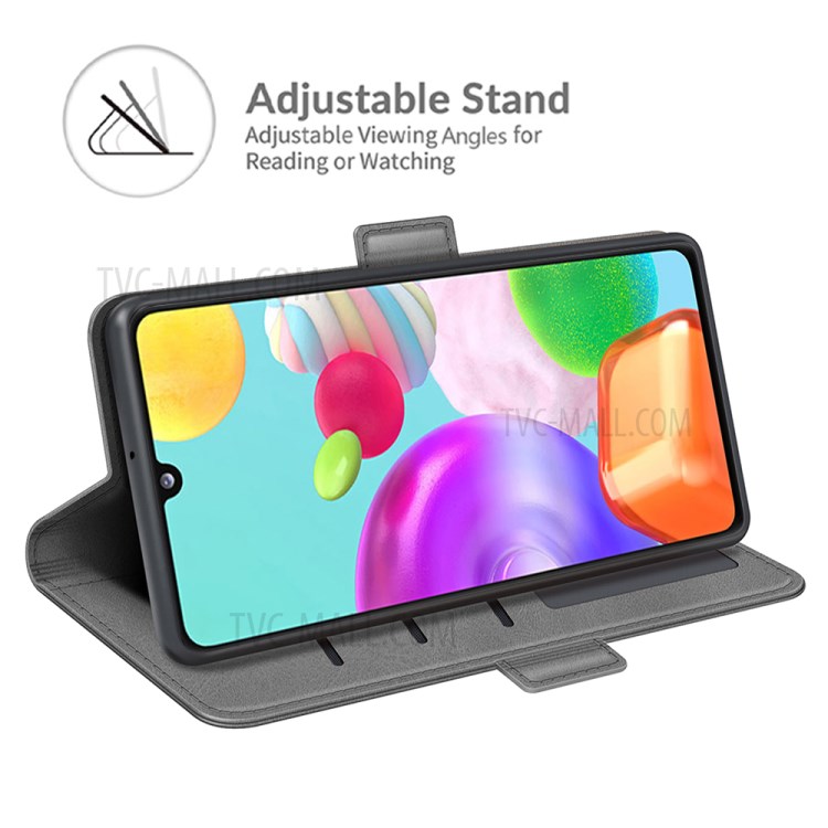 Wallet Design Dual Magnetic Clasp PU Leather Phone Stand Case Shell for Samsung Galaxy A41 (Global Version) - Grey-2