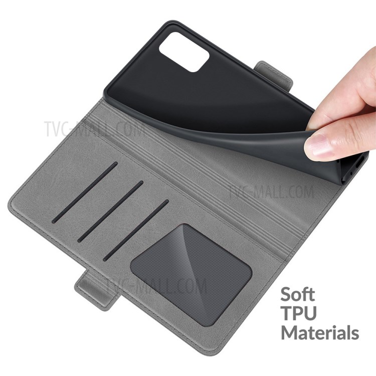 Wallet Design Dual Magnetic Clasp PU Leather Phone Stand Case Shell for Samsung Galaxy A41 (Global Version) - Grey-4