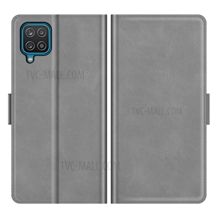 Magnetic Clasp Closure PU Leather Phone Wallet Stand Case Shell for Samsung Galaxy A12/M12 - Grey-1