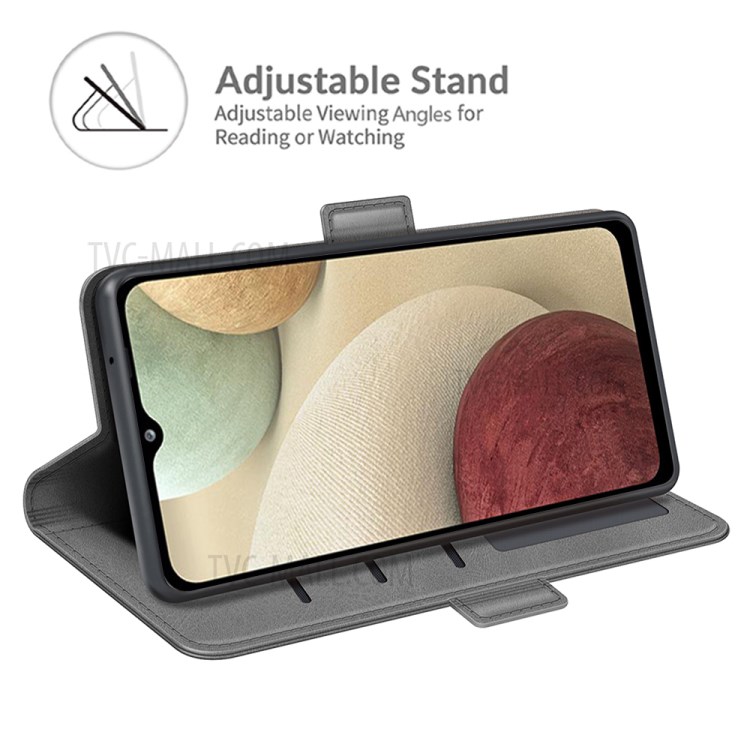 Magnetic Clasp Closure PU Leather Phone Wallet Stand Case Shell for Samsung Galaxy A12/M12 - Grey-2