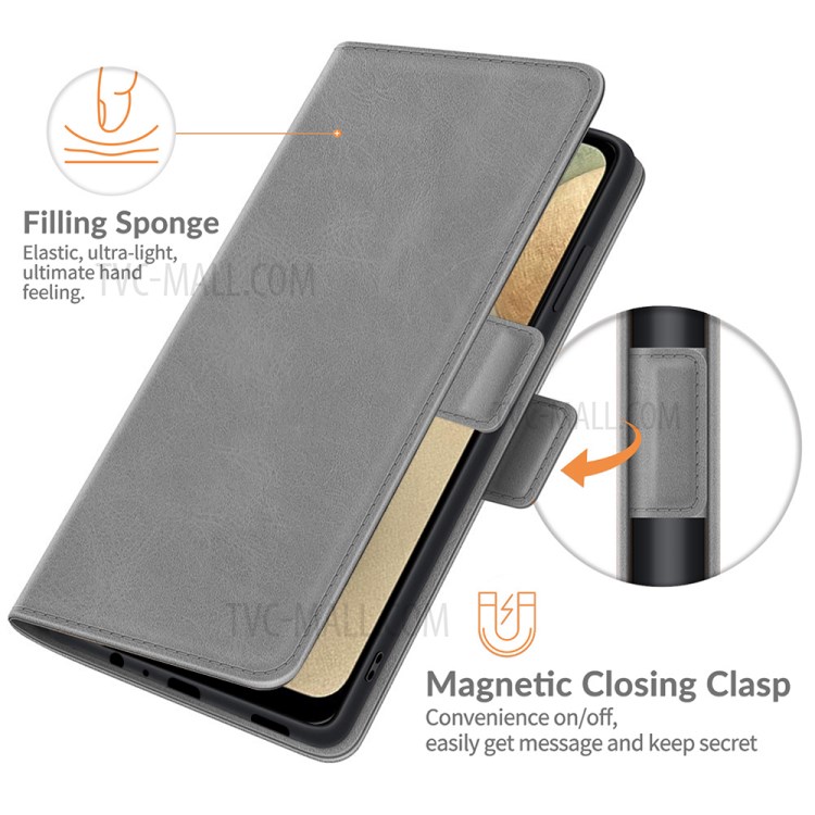 Magnetic Clasp Closure PU Leather Phone Wallet Stand Case Shell for Samsung Galaxy A12/M12 - Grey-3