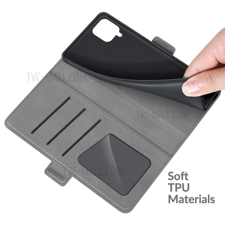 Magnetic Clasp Closure PU Leather Phone Wallet Stand Case Shell for Samsung Galaxy A12/M12 - Grey-4