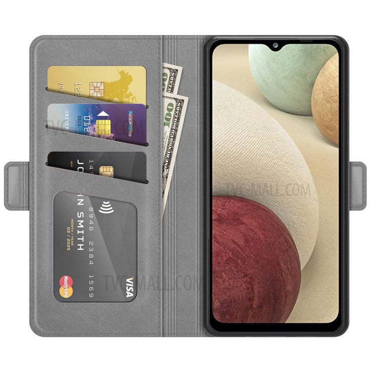 Magnetic Clasp Closure PU Leather Phone Wallet Stand Case Shell for Samsung Galaxy A12/M12 - Grey-7