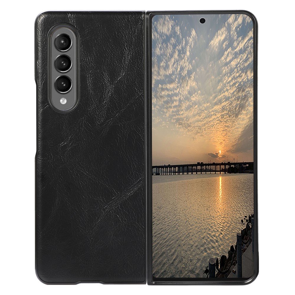Textured PU Leather Coated Hard PC Hybrid Phone Case Cover for Samsung Galaxy Z Fold3 5G - Black-1