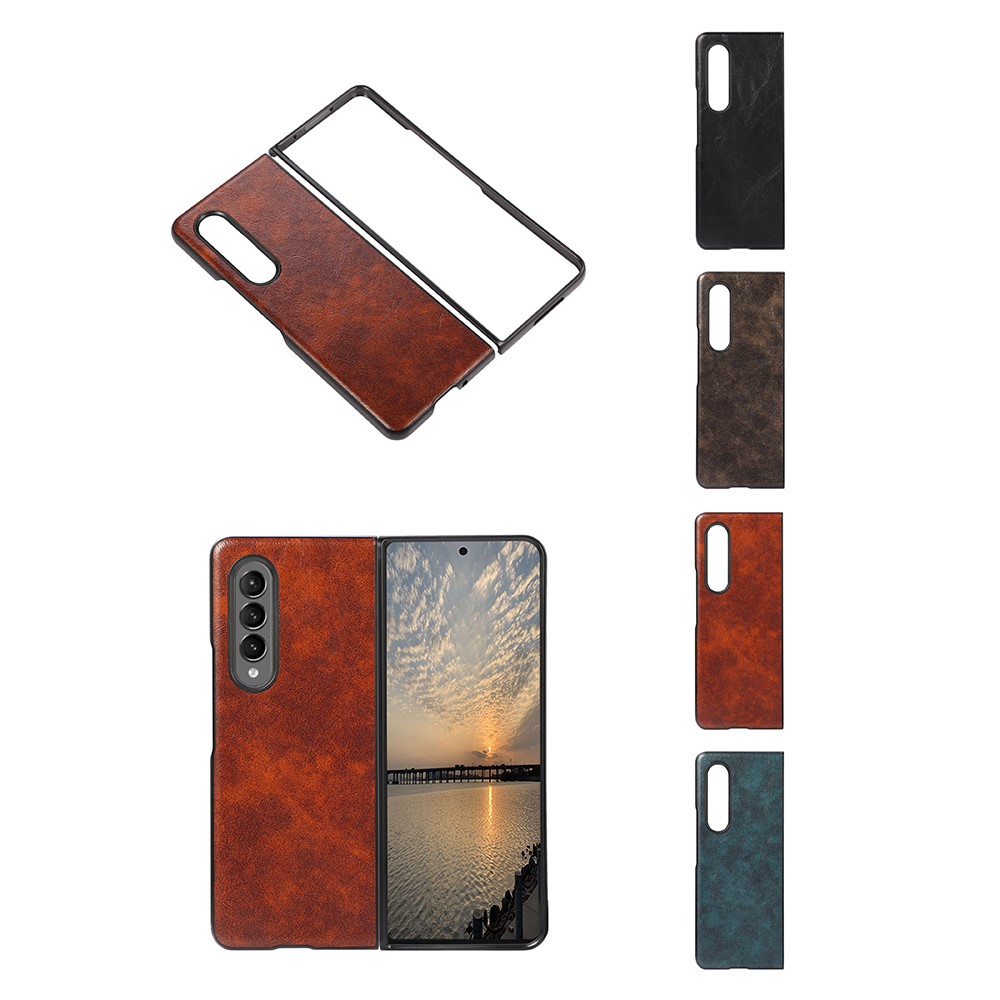 Textured PU Leather Coated Hard PC Hybrid Phone Case Cover for Samsung Galaxy Z Fold3 5G - Black-5