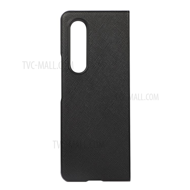 Cross Texture Genuine Leather Coated Hard PC Phone Back Case Shell for Samsung Galaxy Z Fold3 5G - Black-2