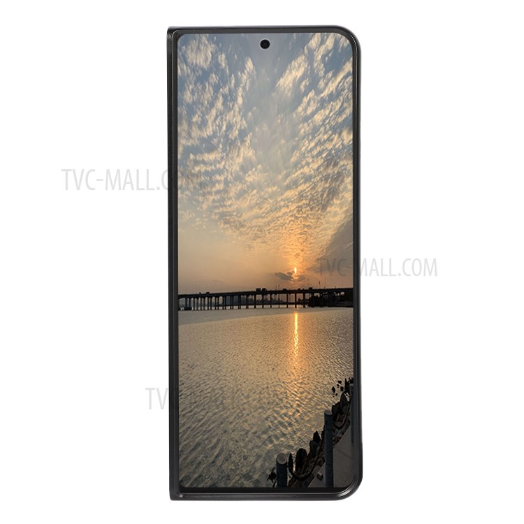 Cross Texture Genuine Leather Coated Hard PC Phone Back Case Shell for Samsung Galaxy Z Fold3 5G - Black-3