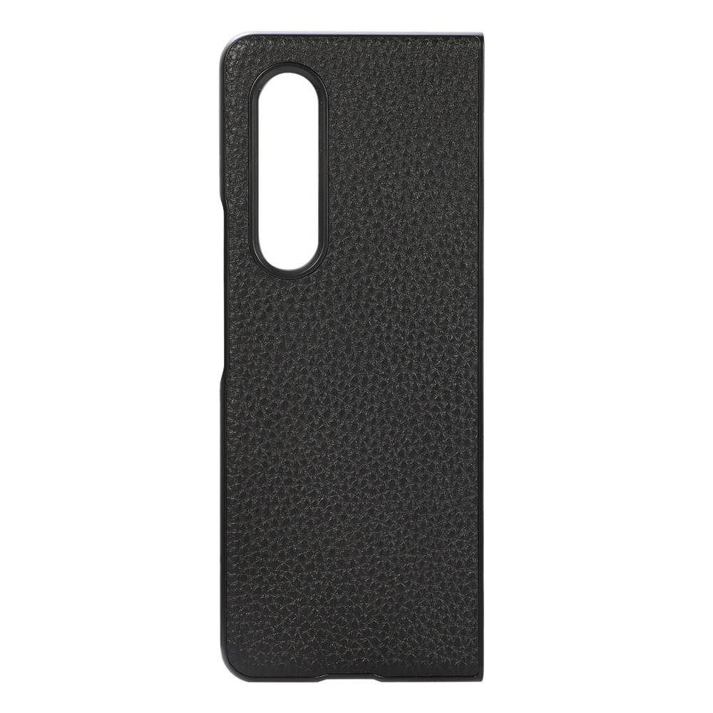 Litchi Texture Genuine Leather Coated PC Phone Case Protector for Samsung Galaxy Z Fold3 5G - Black-2