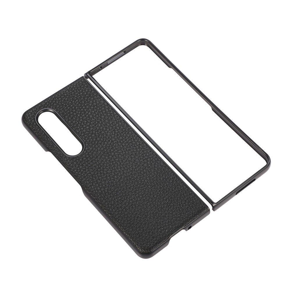 Litchi Texture Genuine Leather Coated PC Phone Case Protector for Samsung Galaxy Z Fold3 5G - Black-3