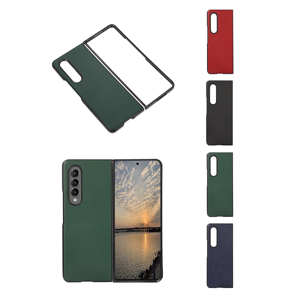 Litchi Texture Genuine Leather Coated PC Phone Case Protector for Samsung Galaxy Z Fold3 5G - Black-4