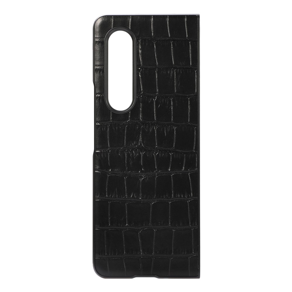 Crocodile Skin Genuine Leather + PC Hybrid Phone Back Case for Samsung Galaxy Z Fold3 5G - Black-2