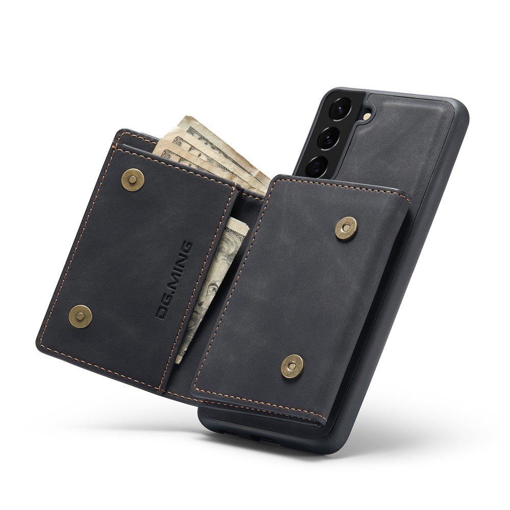 DG.MING M1 Series Detachable 2 in 1 Wallet Design Leather Coated TPU + PC Case with Kickstand for Samsung Galaxy S21 FE - Black-12
