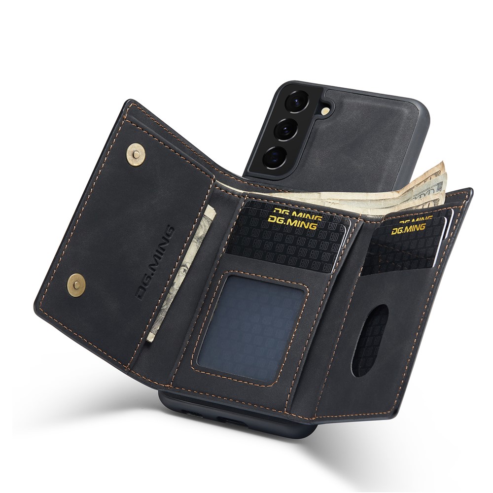 DG.MING M1 Series Detachable 2 in 1 Wallet Design Leather Coated TPU + PC Case with Kickstand for Samsung Galaxy S21 FE - Black-13