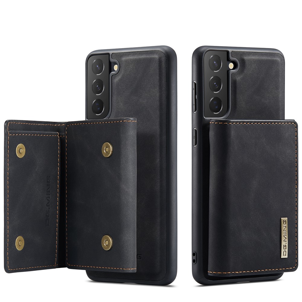 DG.MING M1 Series Detachable 2 in 1 Wallet Design Leather Coated TPU + PC Case with Kickstand for Samsung Galaxy S21 FE - Black-14