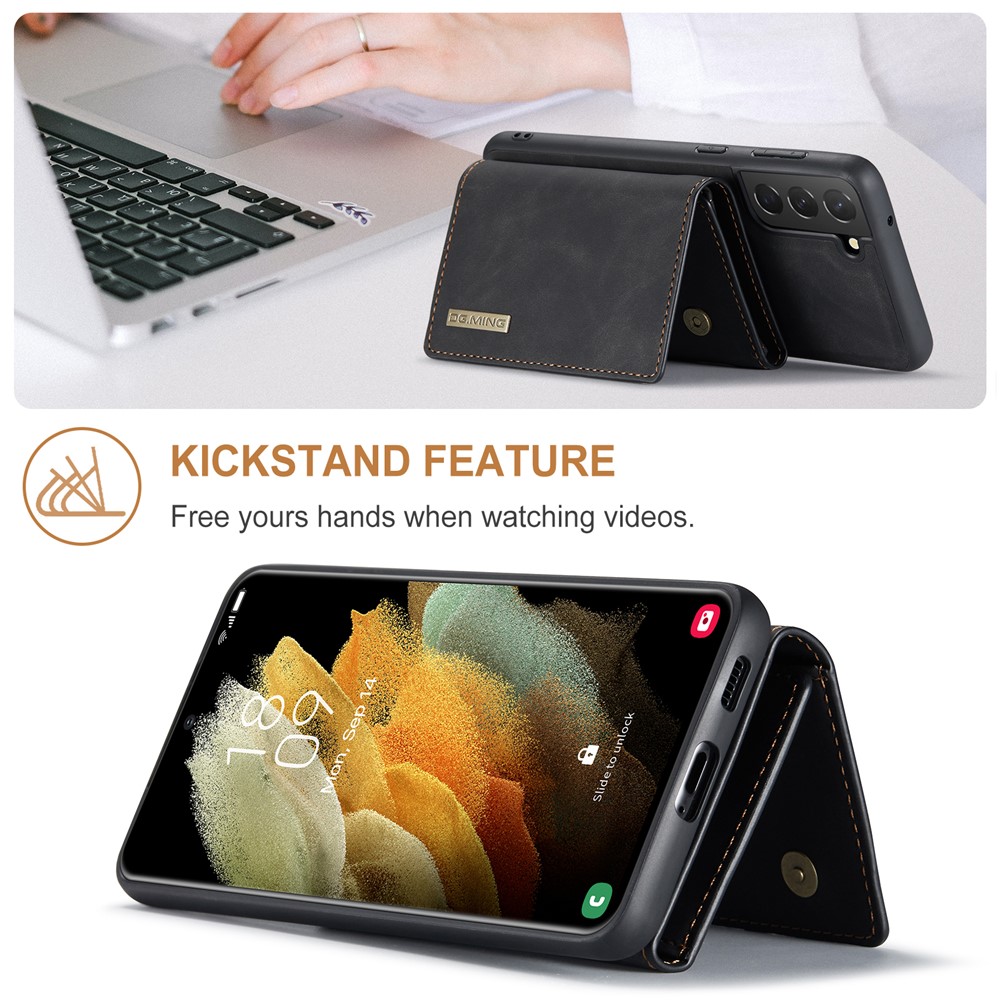 DG.MING M1 Series Detachable 2 in 1 Wallet Design Leather Coated TPU + PC Case with Kickstand for Samsung Galaxy S21 FE - Black-2