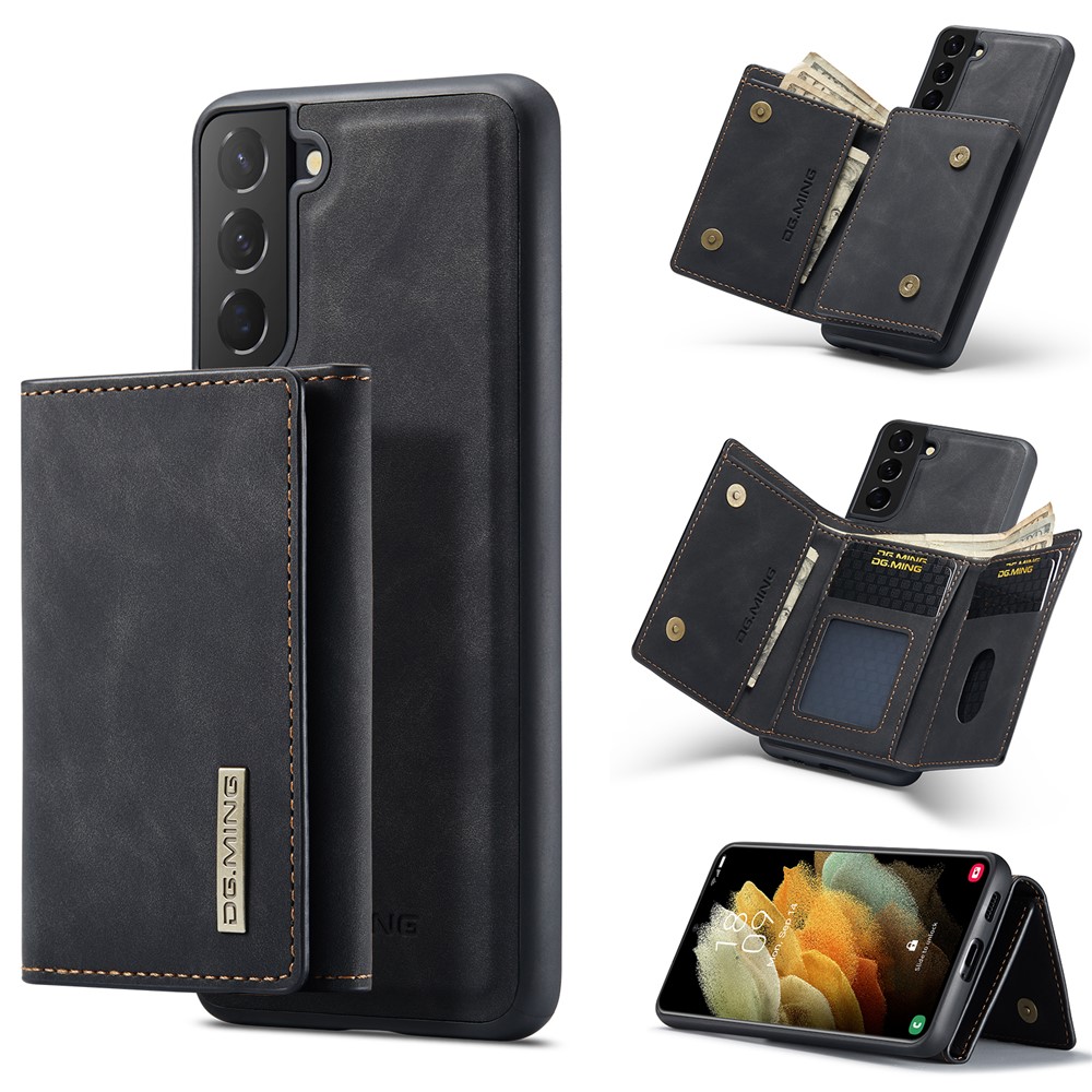 DG.MING M1 Series Detachable 2 in 1 Wallet Design Leather Coated TPU + PC Case with Kickstand for Samsung Galaxy S21 FE - Black-20