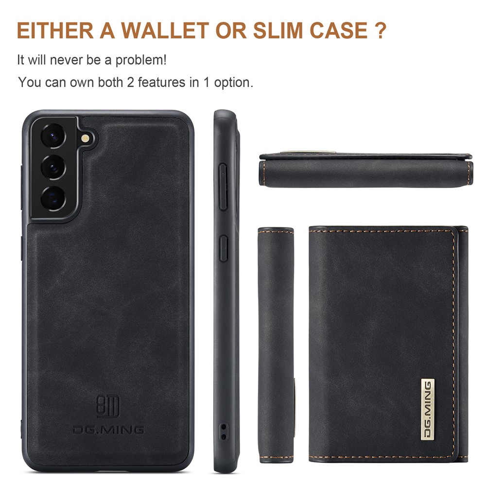 DG.MING M1 Series Detachable 2 in 1 Wallet Design Leather Coated TPU + PC Case with Kickstand for Samsung Galaxy S21 FE - Black-3