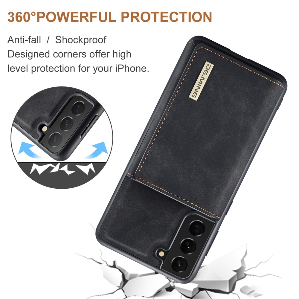DG.MING M1 Series Detachable 2 in 1 Wallet Design Leather Coated TPU + PC Case with Kickstand for Samsung Galaxy S21 FE - Black-4