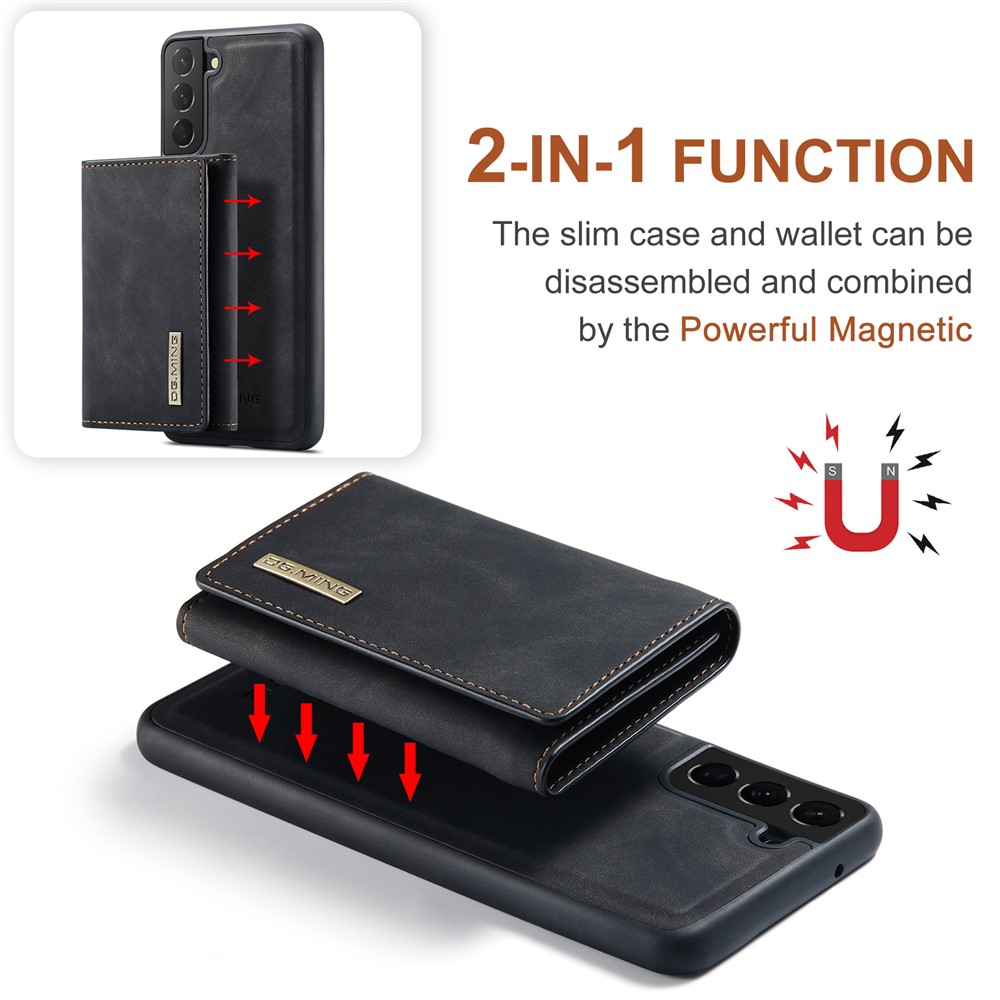 DG.MING M1 Series Detachable 2 in 1 Wallet Design Leather Coated TPU + PC Case with Kickstand for Samsung Galaxy S21 FE - Black-5