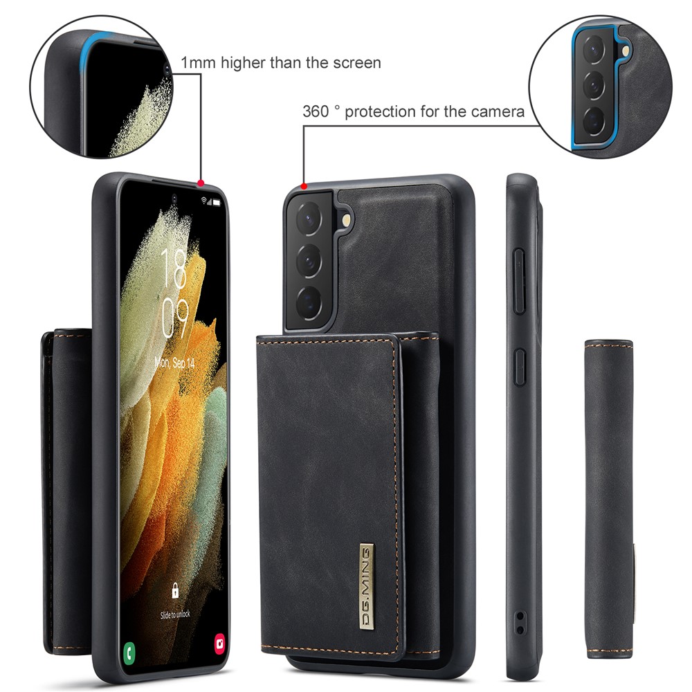 DG.MING M1 Series Detachable 2 in 1 Wallet Design Leather Coated TPU + PC Case with Kickstand for Samsung Galaxy S21 FE - Black-6