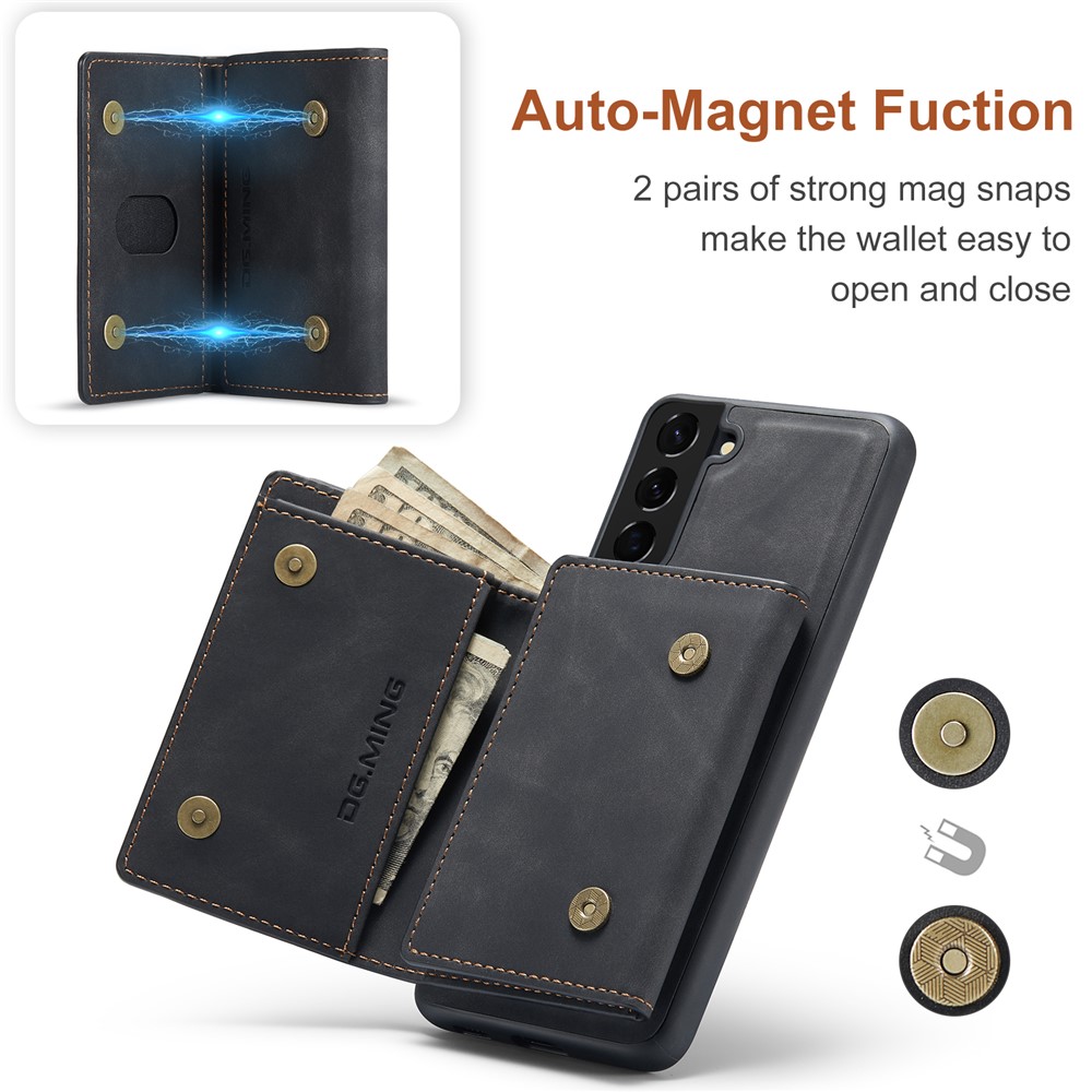 DG.MING M1 Series Detachable 2 in 1 Wallet Design Leather Coated TPU + PC Case with Kickstand for Samsung Galaxy S21 FE - Black-8