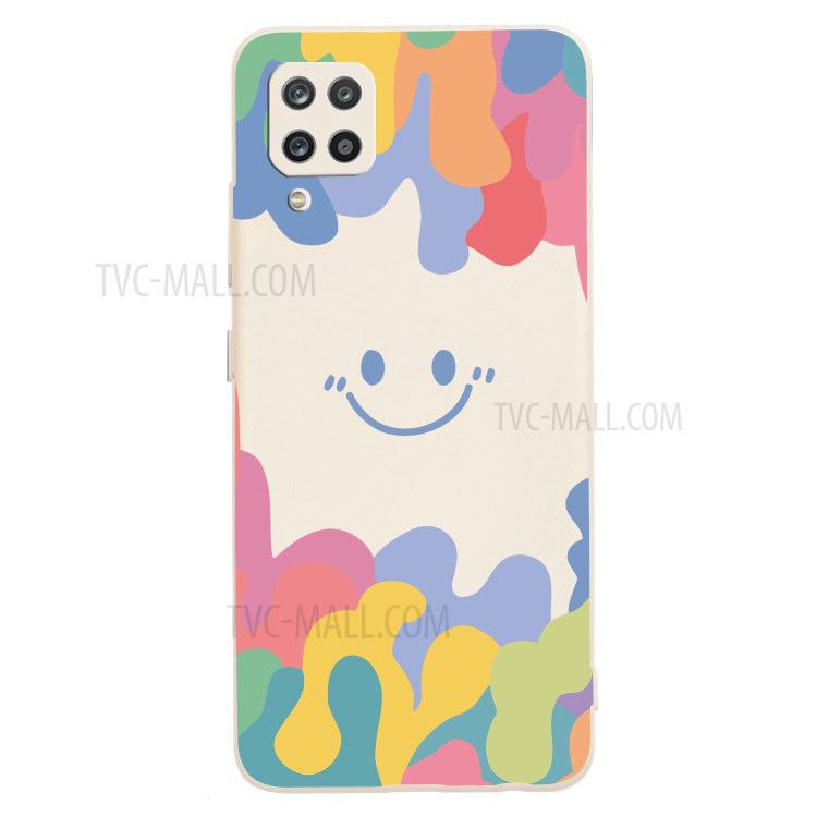 Soft Liquid Silicone Phone Cover Shell with Smiling Face Pattern Printing for Samsung Galaxy A12 - Beige-1