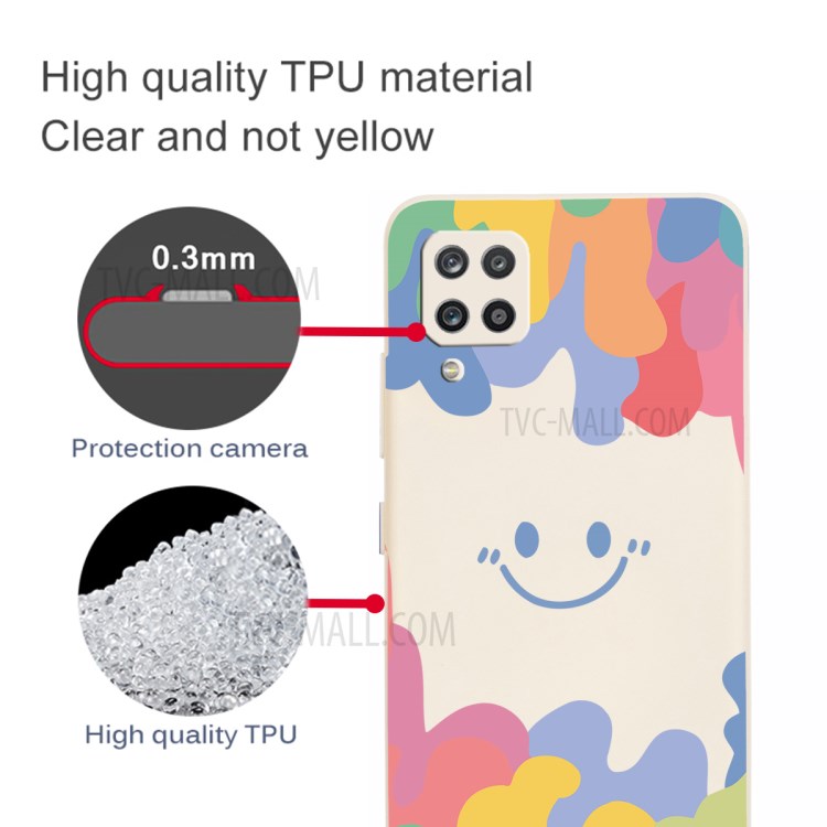 Soft Liquid Silicone Phone Cover Shell with Smiling Face Pattern Printing for Samsung Galaxy A12 - Beige-2