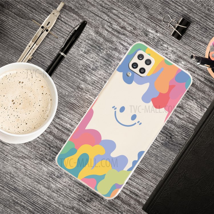 Soft Liquid Silicone Phone Cover Shell with Smiling Face Pattern Printing for Samsung Galaxy A12 - Beige-6