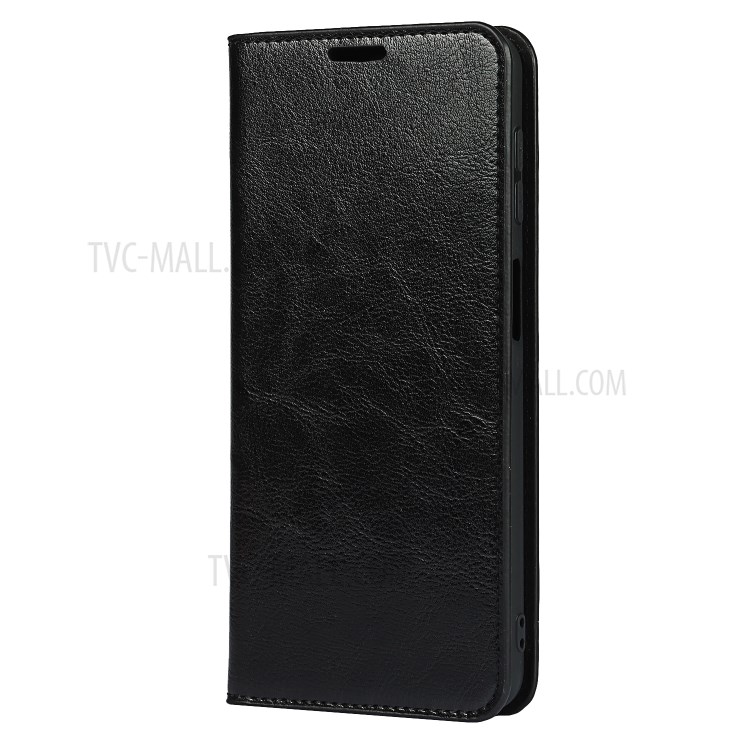 Full Protective Crazy Horse Skin Genuine Leather Wallet Phone Case with Stand for Samsung Galaxy A32 5G - Black-2