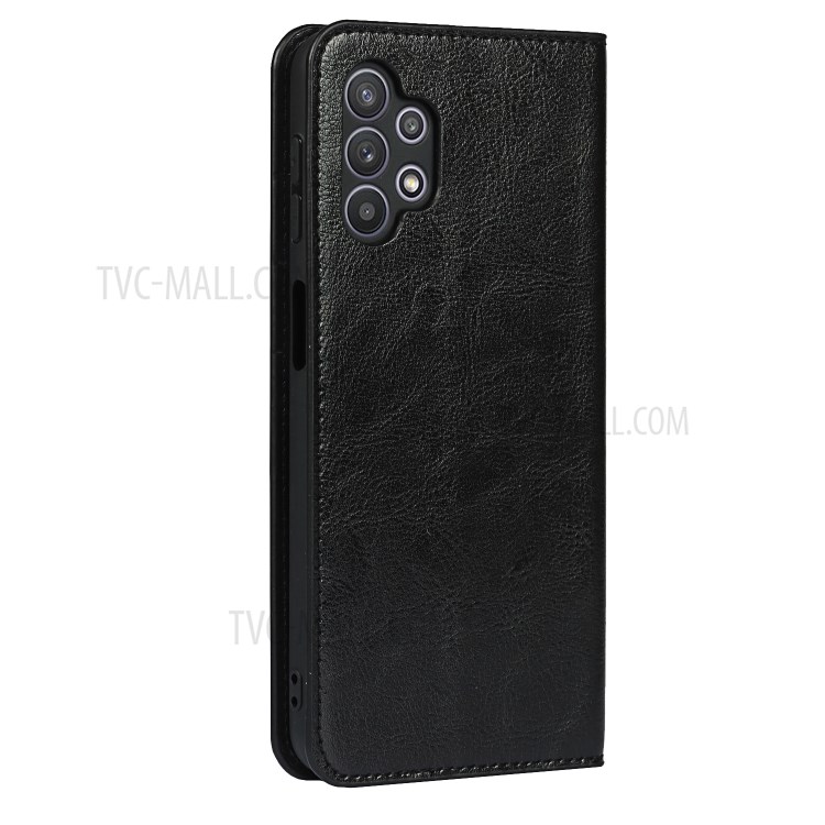 Full Protective Crazy Horse Skin Genuine Leather Wallet Phone Case with Stand for Samsung Galaxy A32 5G - Black-3