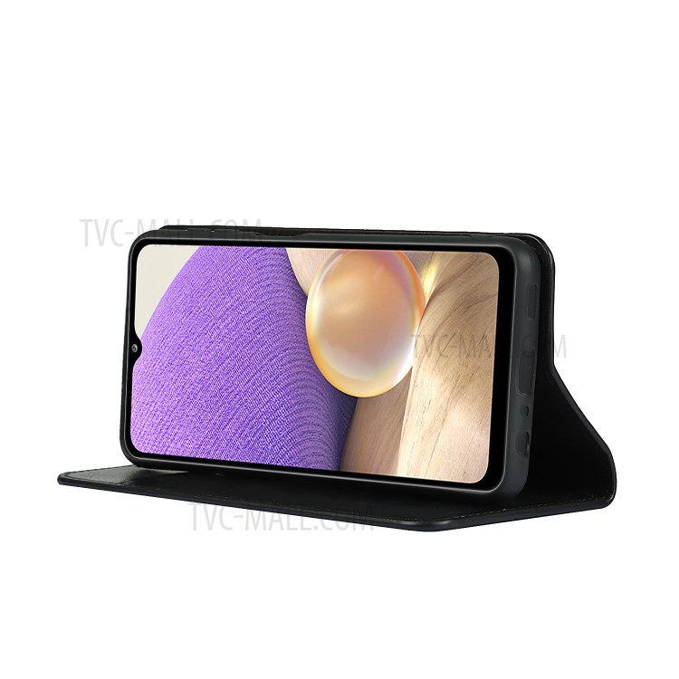 Full Protective Crazy Horse Skin Genuine Leather Wallet Phone Case with Stand for Samsung Galaxy A32 5G - Black-5