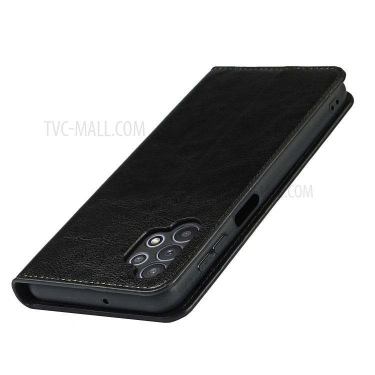 Full Protective Crazy Horse Skin Genuine Leather Wallet Phone Case with Stand for Samsung Galaxy A32 5G - Black-6