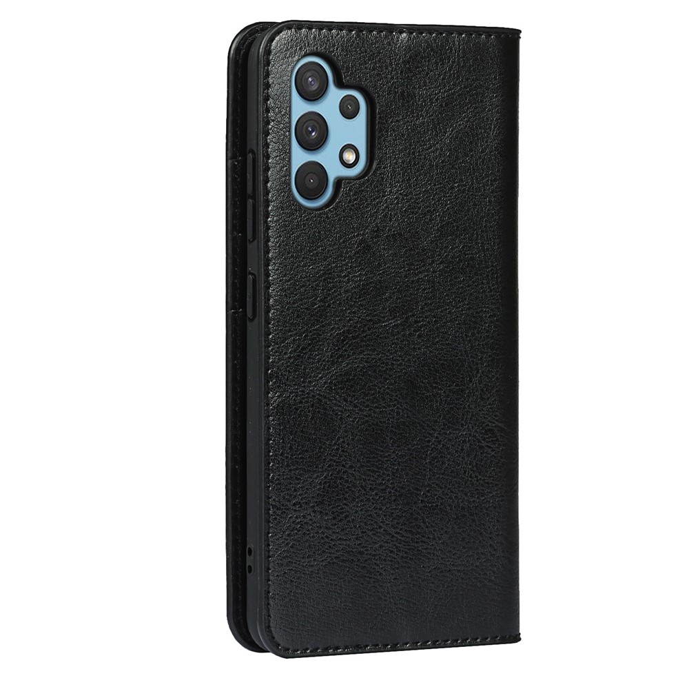 Crazy Horse Skin Genuine Leather Wallet Phone Case with Stand for Samsung Galaxy A32 4G - Black-3