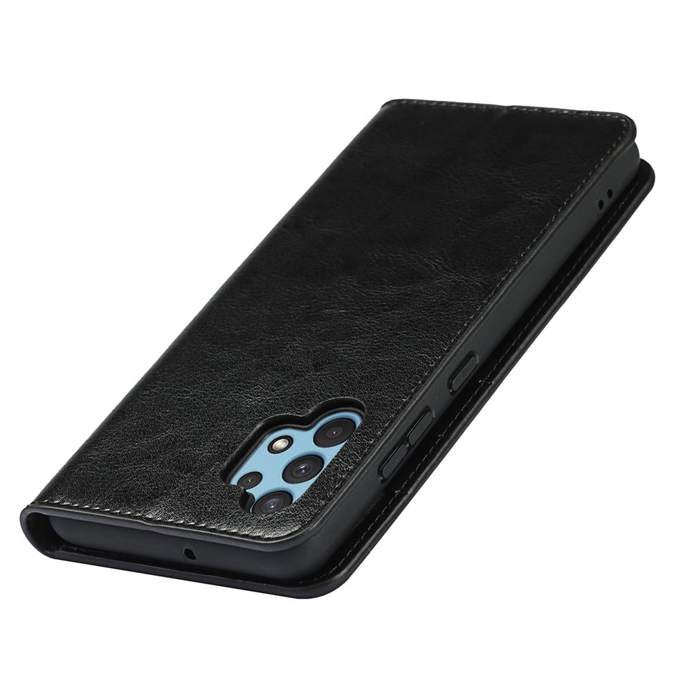 Crazy Horse Skin Genuine Leather Wallet Phone Case with Stand for Samsung Galaxy A32 4G - Black-6